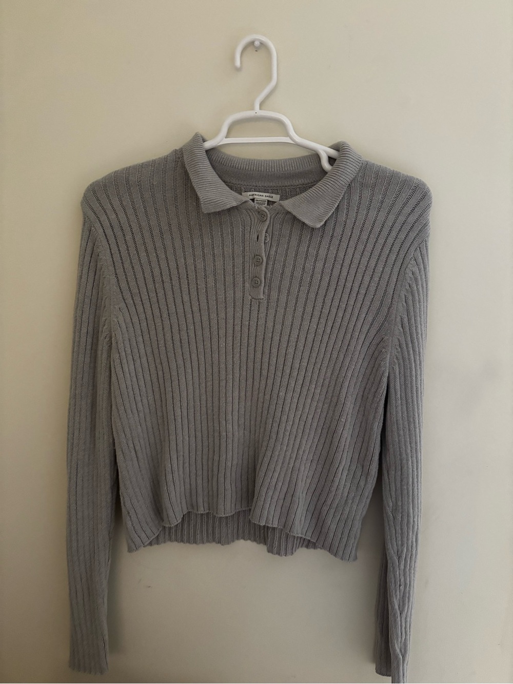 American Eagle Outfitters Ribbed Polo Sweater - Light Gray
